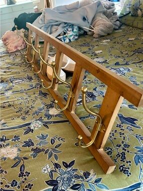 Wood and Brass Wall Hook Rack - Gold Hooks